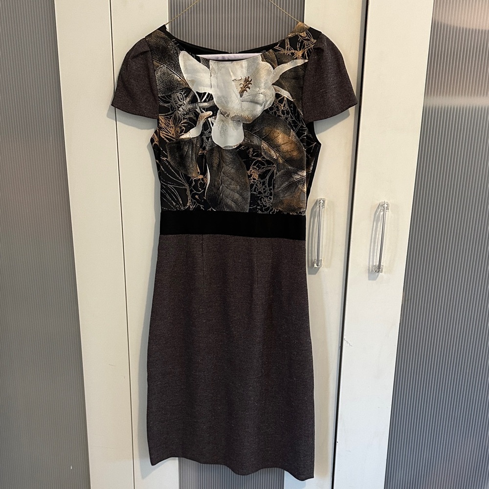 Tahari Black silky Floral Mini Dress